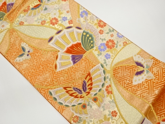 JAPANESE KIMONO / FUKURO OBI / SAGANISHIKI / BUTTERFLY & FLOWER 